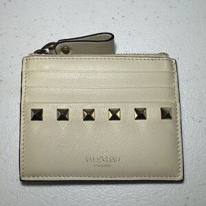 Valentino Garavani Off White Card Holder with Gold Studs